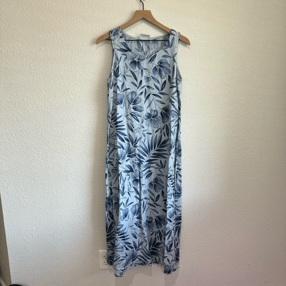 Hot Cotton by Arc-Ware Blue Floral Sleeveless Maxi Dress Small Vintage Tropical